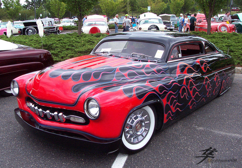 Post-12-07770-1950 Mercury Black Red Flames Le